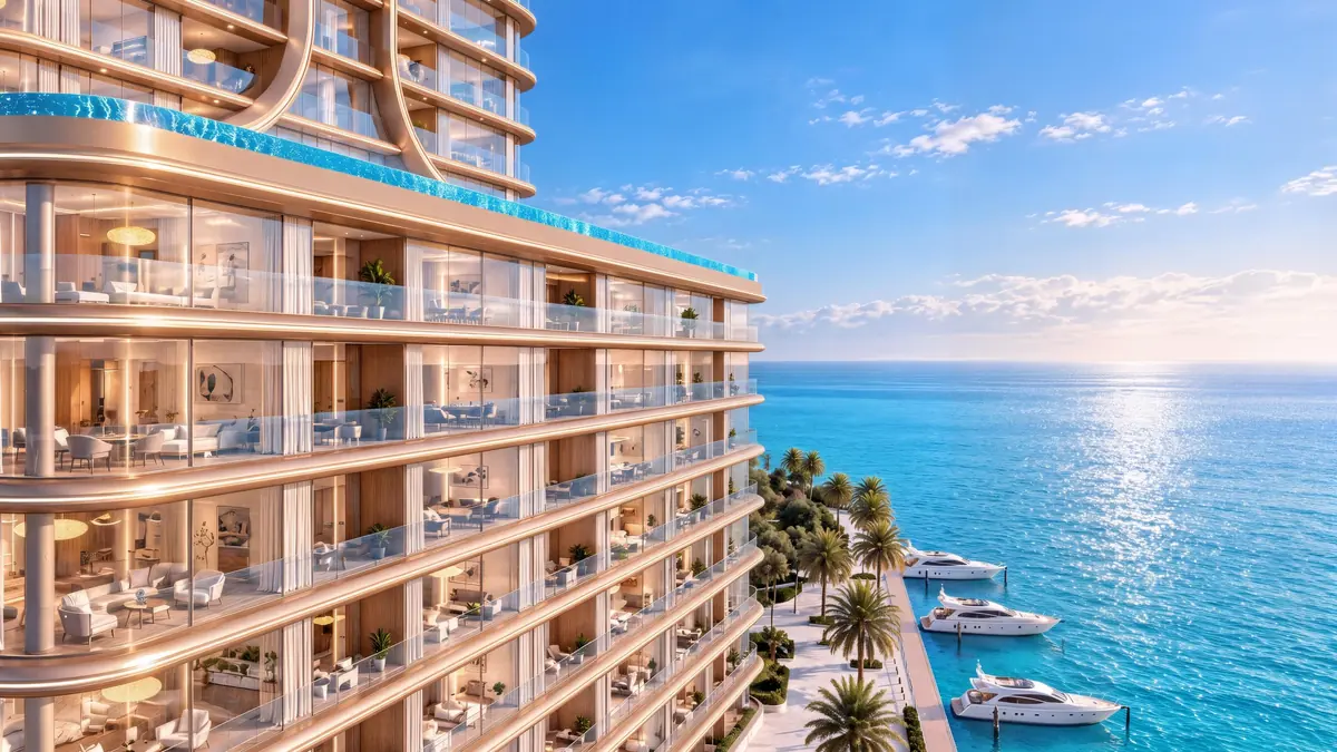 Tower balconies overlooking the marina and the sea